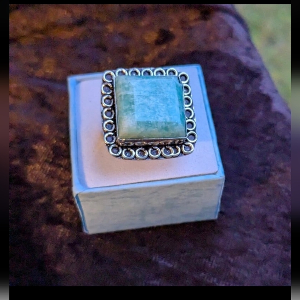 Handcrafted Square Amazonite Ring (8) - Picture 3 of 12